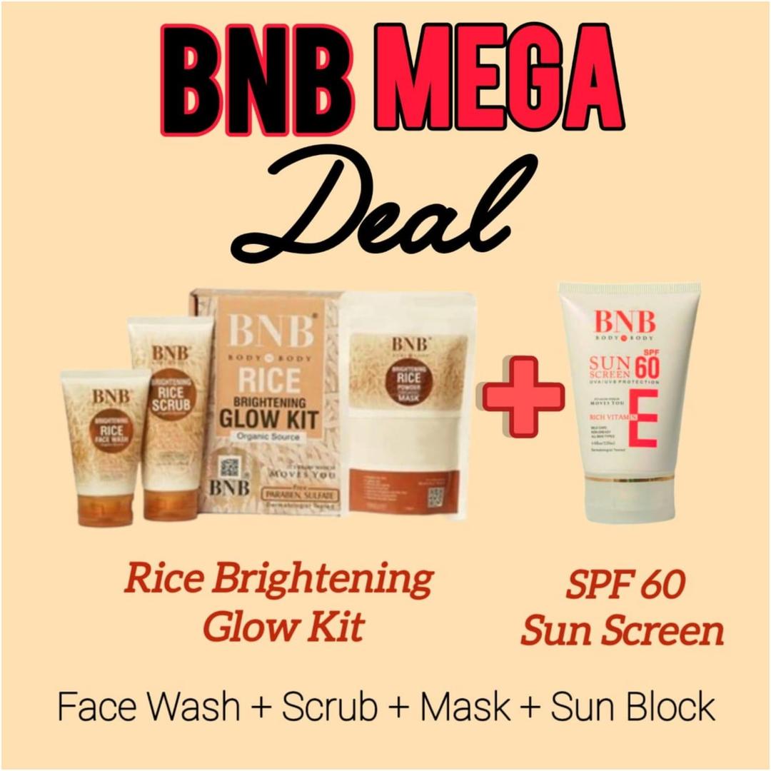 BNB 4 in 1 skincare bundle_ 4pcs facewash,scrub,mask & SPF 60 sunblock