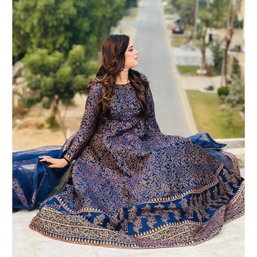 3 pcs womens stitched katan silk block printed maxi suit