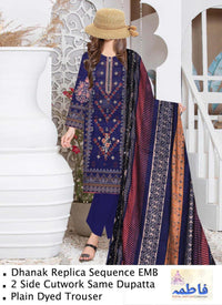 3 pcs women unstitched dhanak printed suit